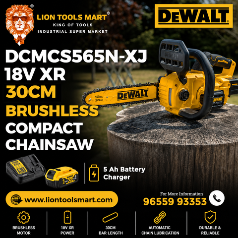 DEWALT CORDLESS Brushless Compact Chainsaw DCMCS565N-XJ 18V XR 30cm (Includes 5Ah Battery & Charger)