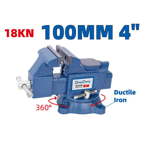 DongCheng HD070704 4-Inch / 100mm Heavy-Duty Ductile Iron Bench Vice with 360° Swivel Base & Anvil (18KN / 1800 KGS)
