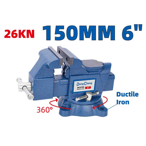DongCheng HD070706 6-Inch / 150mm Industrial Ductile Iron Bench Vice with 360° Swivel Base & Anvil (26KN / 2600 KGS)