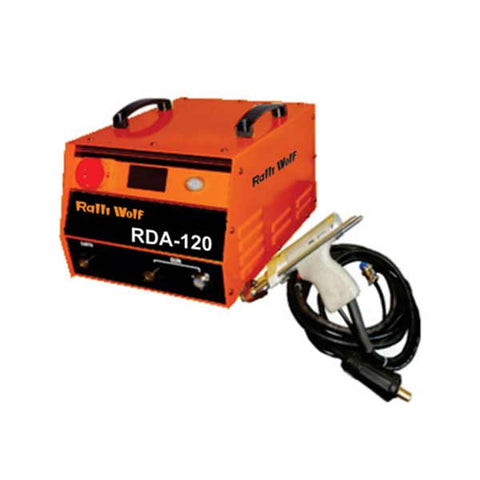 Ralli Wolf RDA-120 drawn arc stud welding machine. M3-M12 studs, up to 800A, graphical display. Ideal for heavy industrial and structural welding.