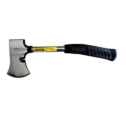 The Stanley 54-105 560g (20 Oz) Camp Axe features a hardened carbon steel head and durable steel shaft for reliable wood-cutting performance.