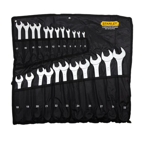 Stanley 70-965E 23 Pcs Chrome Vanadium Combination Spanner Set with Heavy-Duty Roll-Up Pouch