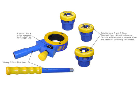 Metro Ratchet Pipe Threader – Heavy C Class, Hardened Ratchet Pin & Scroll, 1/2" to 4" BSP