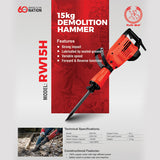 Ralli Wolf RW15H 15Kg 1500W demolition hammer for heavy-duty concrete breaking