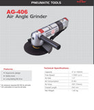 Ralli Wolf AG406 pneumatic angle grinder — 4" (100mm) capacity, 11000 RPM. Compact design for detail grinding. 