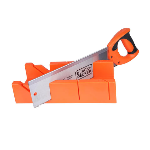 Black & Decker BDHT20346 Mitre Box with Saw – 22.5°, 45° & 90° Precision Angle Cutting Tool for Wood, PVC, Plastic, Carpentry & DIY