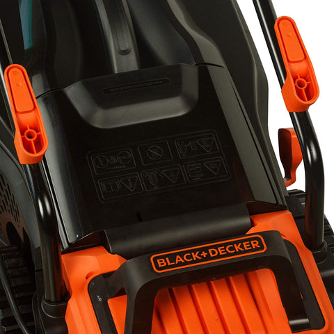 BLACK+DECKER BEMW451BH 1200W 32CM Rotary Electric Lawn Mower with Adjustable 20–60mm Cutting Height, Grass Collection Box and Ergonomic Bike Handle