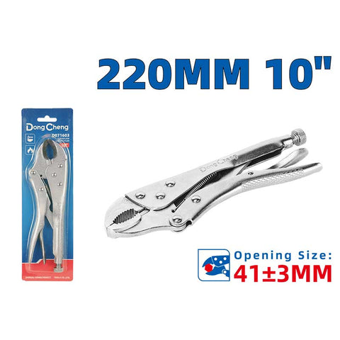 DongCheng HD071603 10-Inch / 220mm Heavy-Duty Curved Jaw Locking Plier (Opening Size 43±3mm, Nickel Plated)