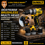 DeWalt DCD703D2-B1 12V 10mm Cordless Brushless Multi-Head Drill Machine | Multi-Functional Drill Driver Kit