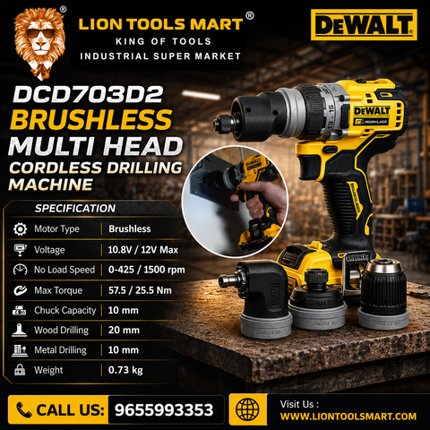 DeWalt DCD703D2-B1 12V 10mm Cordless Brushless Multi-Head Drill Machine | Multi-Functional Drill Driver Kit