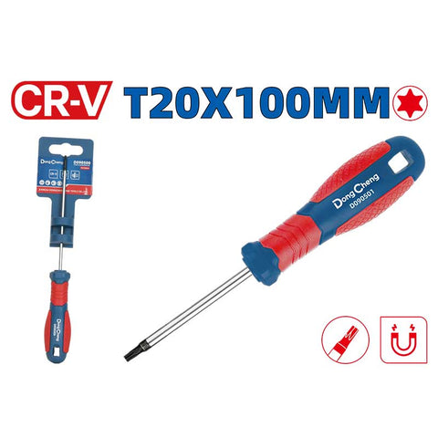  DONGCHENG T20 × 100mm Magnetic Torx Screwdriver with CR-V blade, ergonomic handle and strong magnetic tip for workshop and repair use