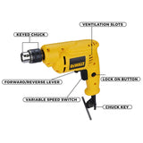 Dewalt DWD014-IN 10mm Variable Speed Reversible Drill 550W | Compact Wood & Metal Drilling Tool