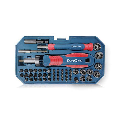 DongCheng HD092502 55-Piece Precision & Heavy-Duty Screwdriver Bit, Socket & Ratchet Handle Set (CR-V Steel)