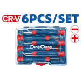 DongCheng HD091430 6-Piece Professional CR-V Precision Screwdriver Set with Two-Color Comfort-Grip Handles
