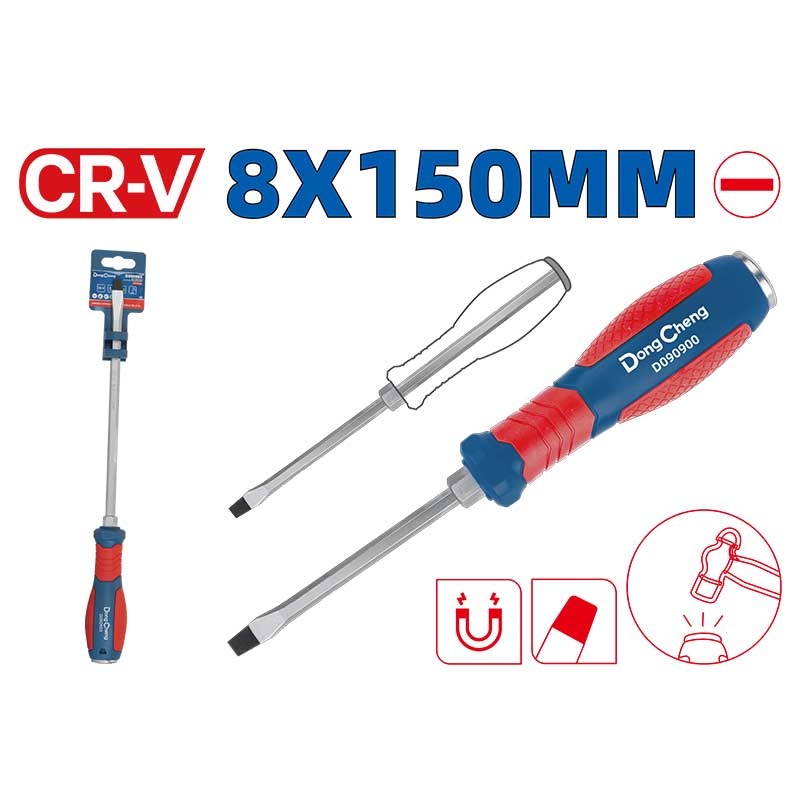 DongCheng HD090902 8 x 150mm Heavy-Duty Strike-Through Hex Shank Slotted Impact Screwdriver (CR-V Steel)