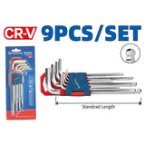 DongCheng HD092900 9-Piece Standard Length Ball Point Chrome-Plated Chrome Vanadium (CR-V) Hex Key Set (1.5–10mm)
