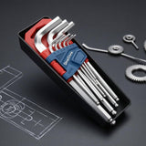 DongCheng HD092902 9-Piece Extra Long Arm Ball Point Chrome-Plated Chrome Vanadium (CR-V) Metric Hex Key Set (1.5–10mm