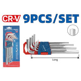 DongCheng HD092601 9-Piece Long Arm Chrome-Plated Chrome Vanadium (CR-V) Metric Hex Key Set (1.5–10mm)