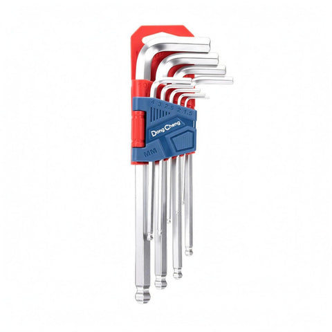 DongCheng HD092902 9-Piece Extra Long Arm Ball Point Chrome-Plated Chrome Vanadium (CR-V) Metric Hex Key Set (1.5–10mm