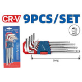 DongCheng HD092901 9-Piece Long Arm Ball Point Chrome-Plated Chrome Vanadium (CR-V) Metric Hex Key Set (1.5–10mm)