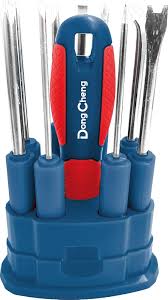 DongCheng HD091207 9-in-1 Interchangeable Multi-Bit Screwdriver Set with Tack Removers & Scratch Awl (CR-V Steel)