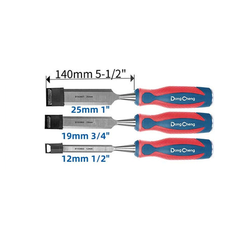 DongCheng HD102200 3-Piece Professional Chrome Vanadium (CR-V) Wood Chisel Set (12mm, 19mm, 25mm)