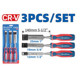DongCheng HD102200 3-Piece Professional Chrome Vanadium (CR-V) Wood Chisel Set (12mm, 19mm, 25mm)