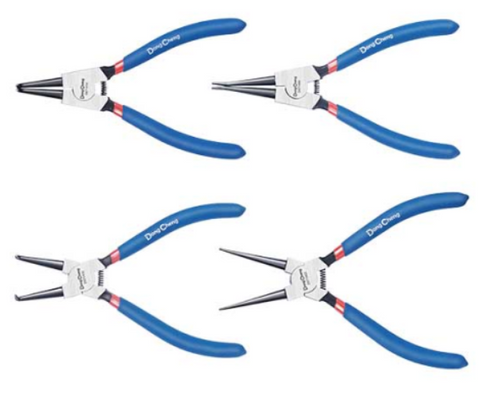 DongCheng HD071507 4-Piece 7-Inch / 180mm Industrial Circlip Pliers Set (Internal & External, Straight & Bent)