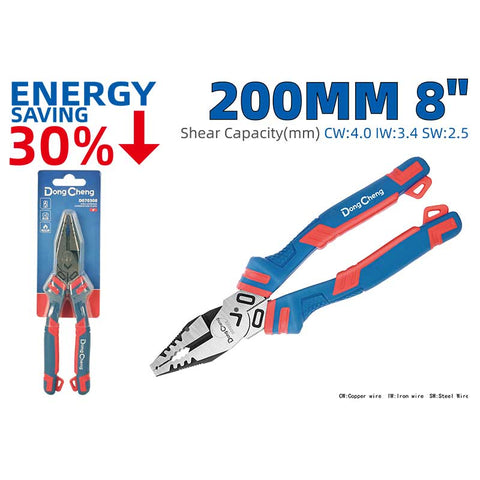 DongCheng D070308 8-Inch / 200mm Heavy Duty High Leverage Combination Pliers (30% Energy Saving)
