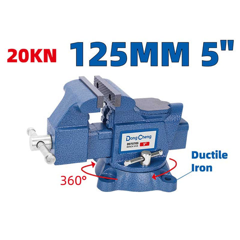DongCheng HD070705 5-Inch / 125mm Heavy-Duty Ductile Iron Bench Vice with 360° Swivel Base & Anvil (20KN / 2000 KGS)