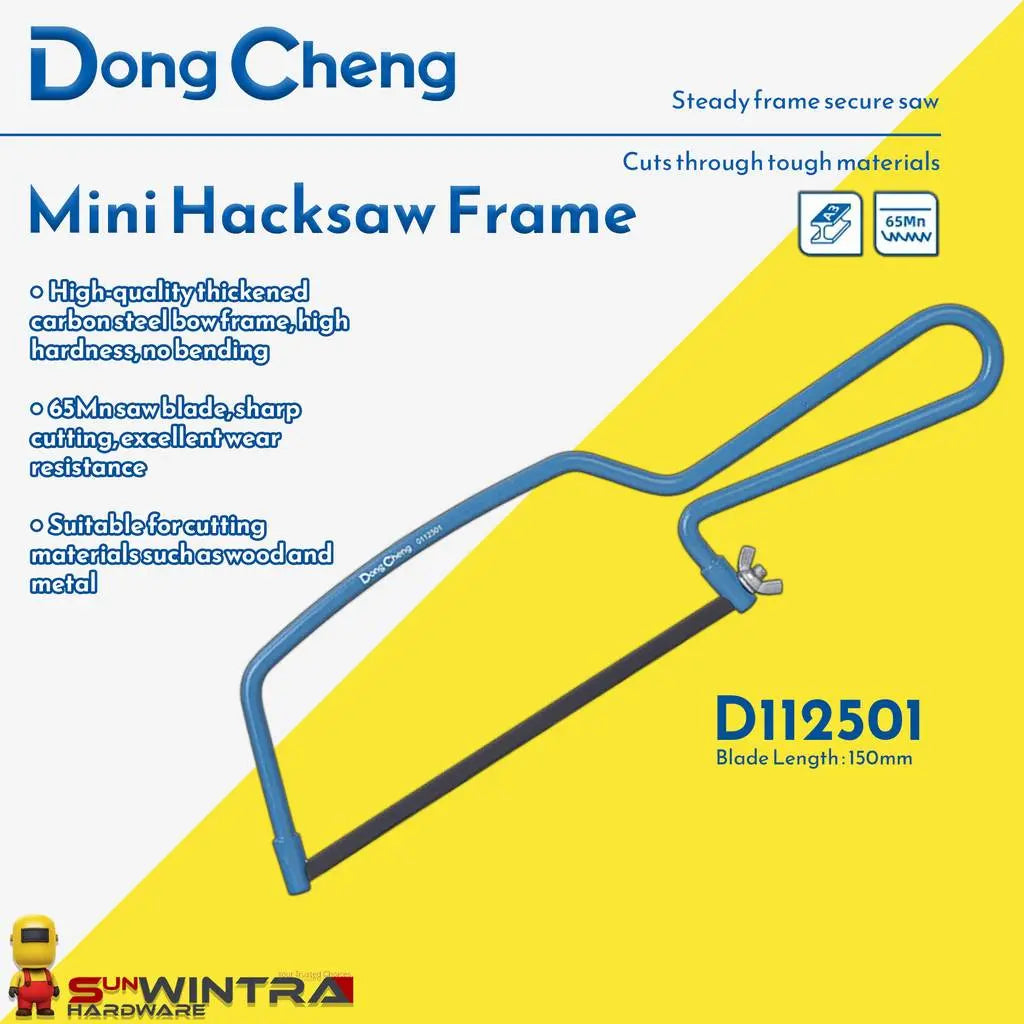 DongCheng HD112501 6" / 150mm Compact Mini Hacksaw Frame with 65Mn Blade (A3 Steel Body)