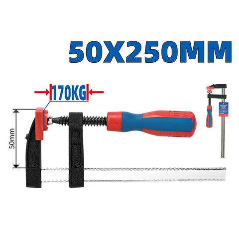 DongCheng HD071203 50x250mm Heavy-Duty Woodworking F-Clamp with Ergonomic Handle (170 KGS Clamp Force)