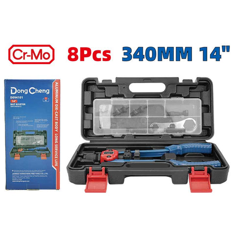 DongCheng HD094101 14" / 340mm Heavy-Duty Hand Nut Riveter Set with M3–M12 Tie Rods (8 PCS Kit)