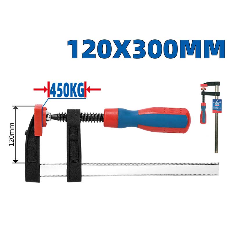 DongCheng HD071205 120x300mm Extra Heavy-Duty Deep-Throat Industrial F-Clamp (450 KGS Clamp Force)