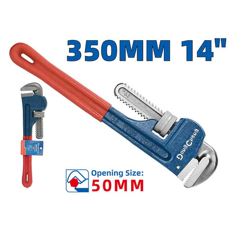 Dongcheng Heavy Duty Pipe Wrench 14 Inch 350 mm – 50 mm Maximum Clamping Diameter, Drop-Forged Carbon Steel Mobile Jaw