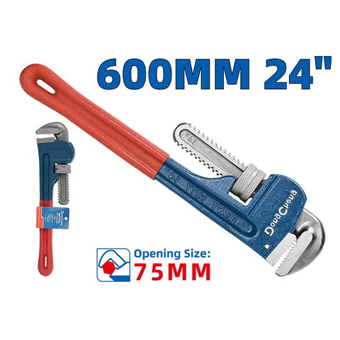 Dongcheng Heavy Duty Pipe Wrench 24 Inch 600 mm – 75 mm Maximum Clamping Diameter, Drop-Forged Carbon Steel Mobile Jaw