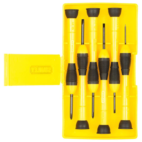 Stanley 66-052 6-piece precision screwdriver set with bi-material swivel-head handles for electronics, mobile phone, laptop and watch repair