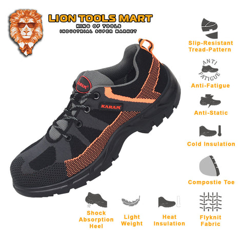 Karam Flytex Grey & Orange Sporty Safety Shoes FS210