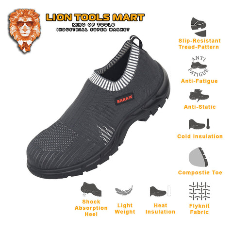 Karam Flytex Grey Sporty Slip-On Safety Shoes FS201