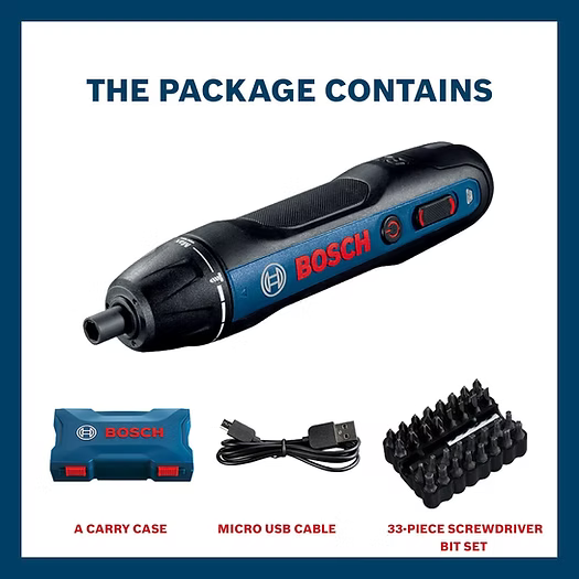 Bosch GO 2.0 Professional Cordless Screwdriver Kit | 3.6V | 5 Nm | 33-Piece Bit Set | 06019H2181