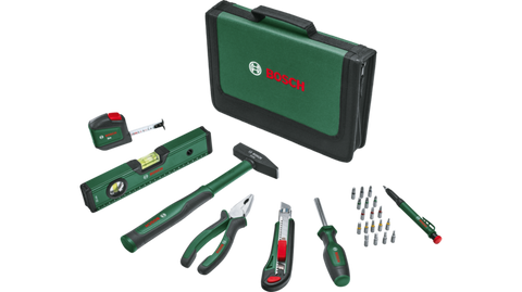 Bosch Universal Hand Tool Set 25-Piece | Pliers, Hammer, Ratchet Screwdriver, Level & Bits
