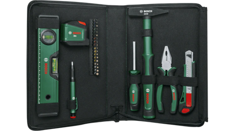 Bosch Universal Hand Tool Set 25-Piece | Pliers, Hammer, Ratchet Screwdriver, Level & Bits