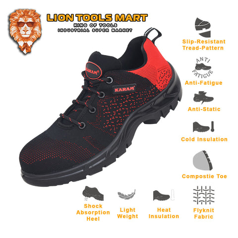 Karam Flytex Red & Black Sporty Safety Shoes FS215