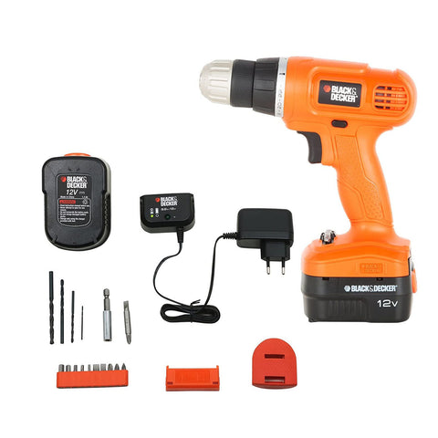 BLACK+DECKER EPC12K2 12V Cordless Drill Driver with 1.2Ah Ni-Cd Battery, 10mm Keyless Chuck, 24-Position Torque Clutch & Variable Speed – Complete Power Tool Kit for Drilling, Screwdriving, Home Repair & DIY