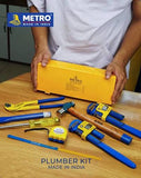 METRO Plumber Kit – Professional Plumbing Tool Set with Pipe Wrenches, Water Pump Plier, Hammer, Screwdriver, Hacksaw & Measuring Tap