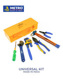 METRO Universal Tool Kit – Adjustable Wrench, Pipe Wrench, Screwdriver, Hammer, Combination Pliers, Wire Stripper & Tool Box