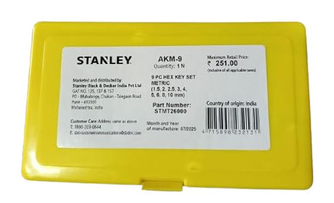 Stanley STMT26000 9-piece metric hex key set with Chrome Vanadium steel Allen keys for automotive, bicycle, machinery and furniture maintenance