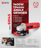 RALLIWOLF 60145 125mm Angle Grinder 1400W, Variable Speed 3000–11000 RPM with Soft Start and Electronic Overload Protection for Grinding, Cutting and Fabrication