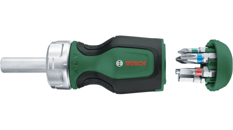 Bosch Stubby Bit Ratchet Screwdriver + 6 Bits | Compact Ratchet Screwdriver