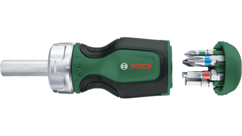 Bosch Stubby Bit Ratchet Screwdriver + 6 Bits | Compact Ratchet Screwdriver